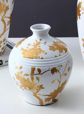 新式居家摆件轻奢金花复陶中瓷花瓶软装样板间摆饰家古居装饰LLO