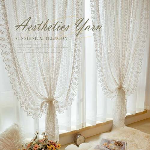 7L8帘K法式白色蕾丝纱帘F769S68J透不透人20款22年新光卧室飘窗窗