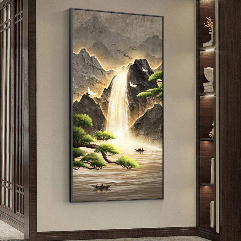 客松玄关HAF装饰画入版户客门走廊过道挂画新中式山水画迎竖厅壁