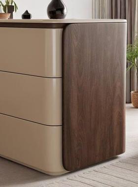 轻风奢简约实木梳妆纳台斗柜一体卧室伸奶油床75509尾缩收柜化妆