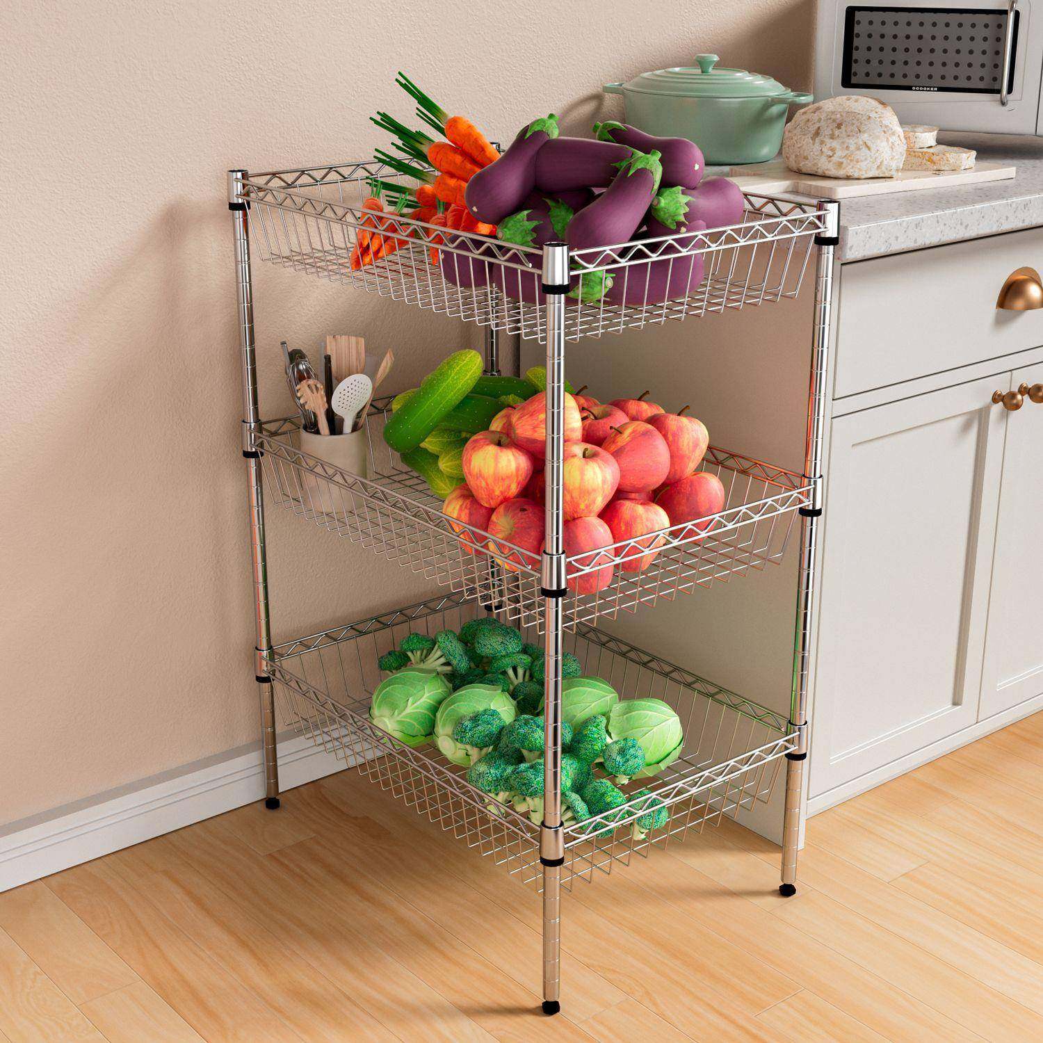 2厨落地蔬收纳架三层房置物架子果缝蔬菜夹YCI收藏多层储物万人