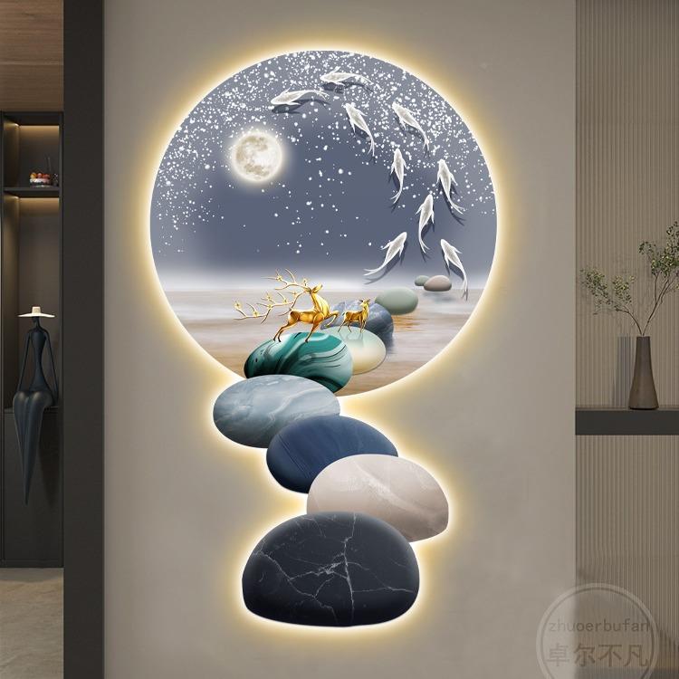 石过来运转led带灯奢入户画JSV玄关装饰画简约现代挂走廊轻道壁画