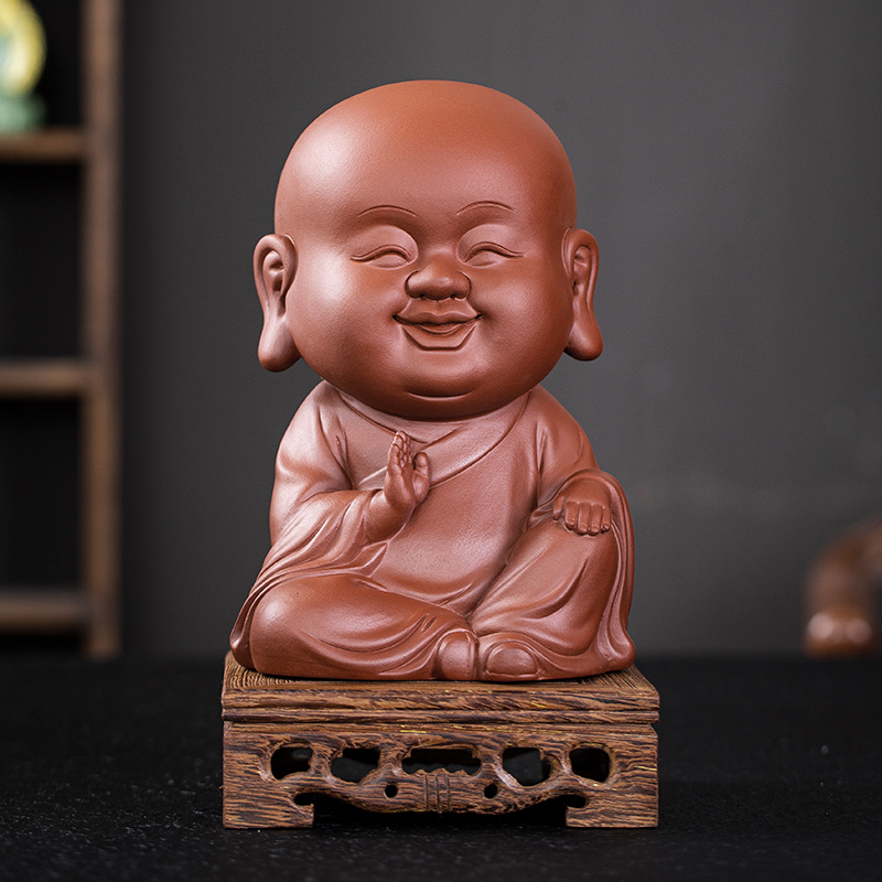 禅意小和尚摆件紫砂可爱小僧中式家居客厅书房博古架桌面摆设饰品