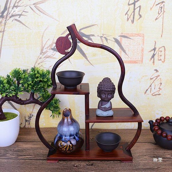 茶壶茶具架子小型博古架实木中式小摆件紫砂壶展示架红酸枝多宝阁