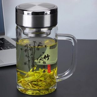 手柄加厚透明耐热带水杯泡茶杯M商务子L单层玻璃杯大容量0家用70