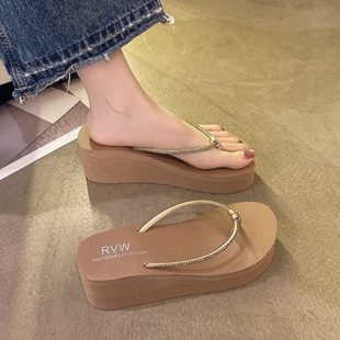 水鉆涼鞋 沙灘鞋 涼拖鞋 時尚 外穿人字拖坡跟夾拖顯 女厚底白2025夏季