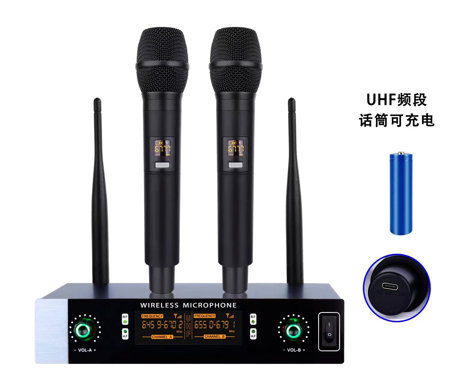 厂家直销新款U段专业一拖二无线家用K歌舞台演出迷你家庭KTV话筒