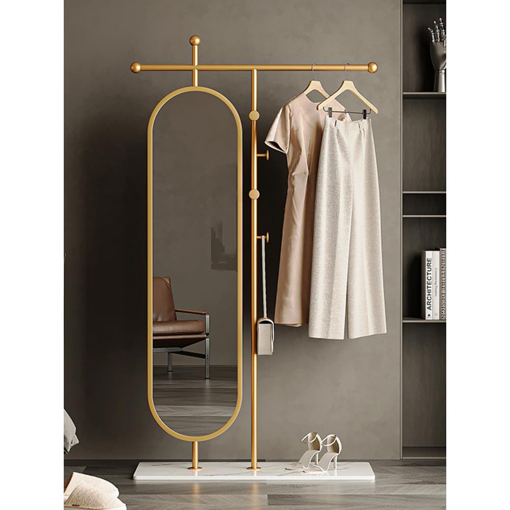 W8轻奢衣帽架穿衣镜一体挂衣架落地卧室带镜子可旋转多功能挂衣服