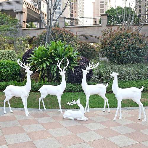 玻璃钢雕塑户外园林景观动物仿真白鹿摆件婚庆麋鹿美陈梅花鹿装饰