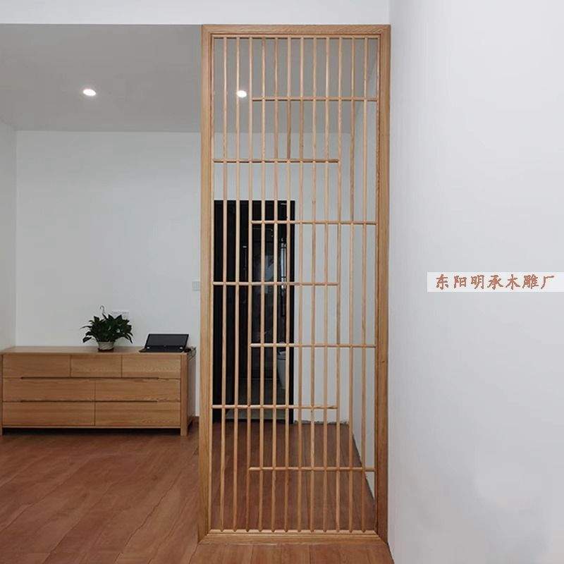 现代风镂空实木屏风客厅玄关隔断木条花格入户遮挡新中式透气格栅