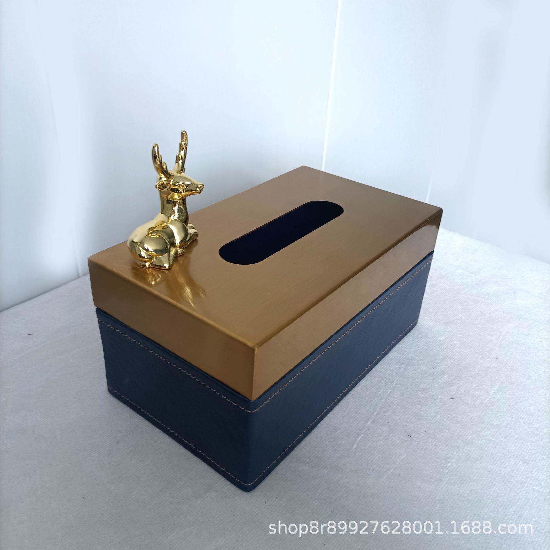 简约纸巾盒,藏青色皮革抽纸盒,田园风格金属盖纸巾盒,