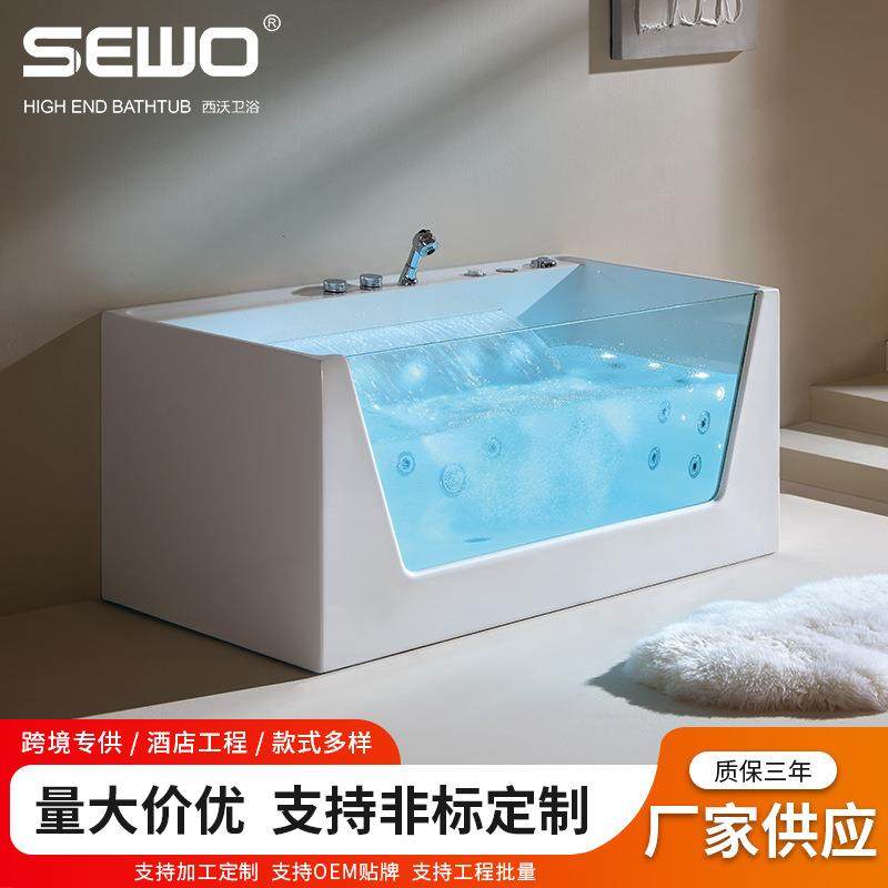 亚克力按摩浴缸冲浪恒温智能浴盆长方形玻璃按摩浴缸家用小户型