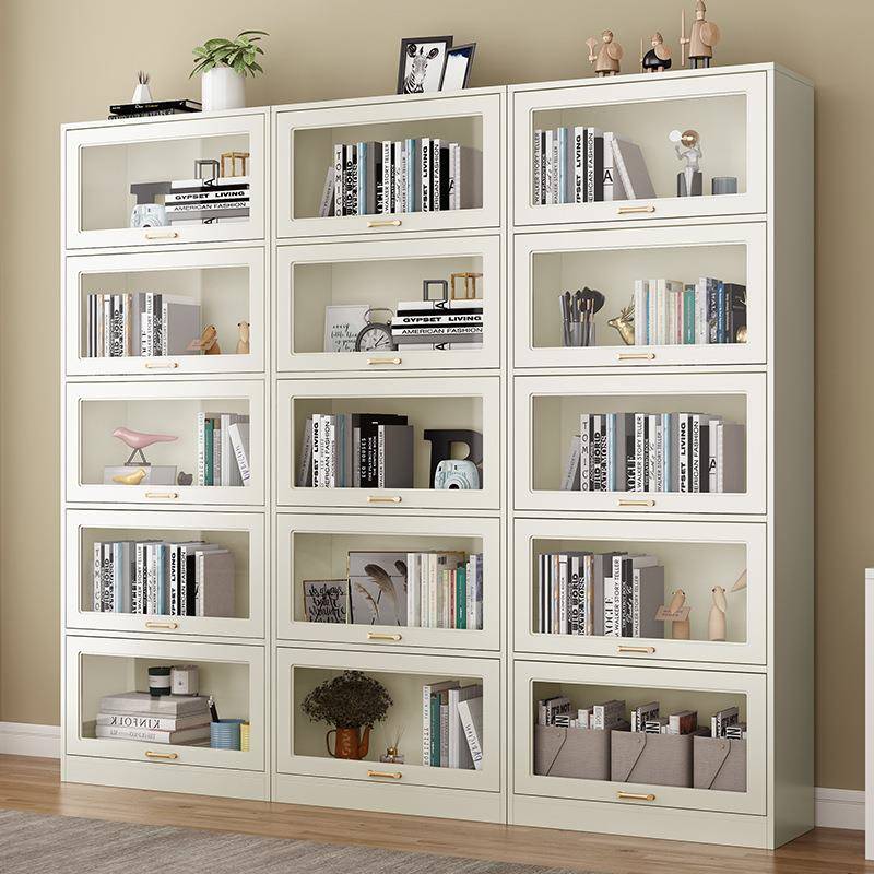 实木书柜书架玻璃门置物架美式防尘储物柜家用客厅一体整墙展示柜