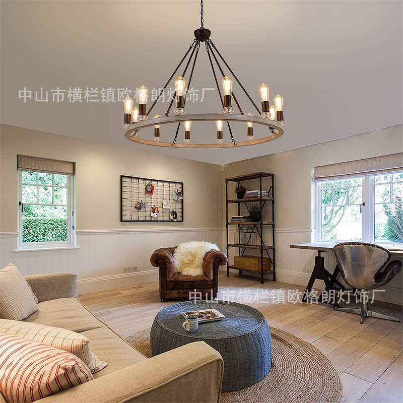 美式农舍乡村风车轮吊灯 ORB手工漆厨房岛餐厅客厅卧室办公室吊灯