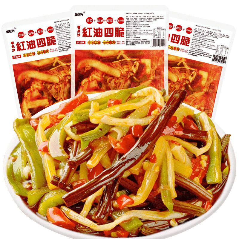 卤亿兴红油四脆贡菜蕨菜笋丝金针菇香辣红油湖南特产解馋开袋即食