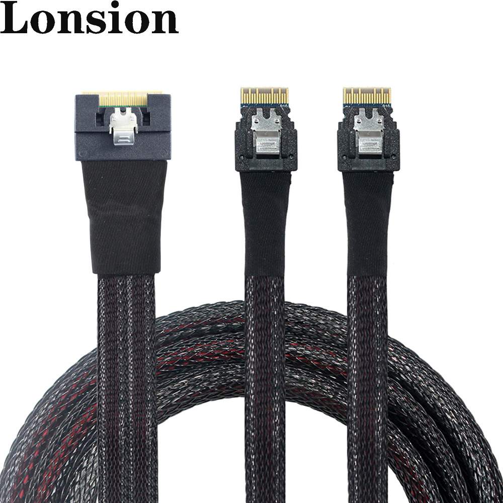 Slimline SAS SFF-8654 8I全包防斜插转2X SFF-8654 4I服务器线