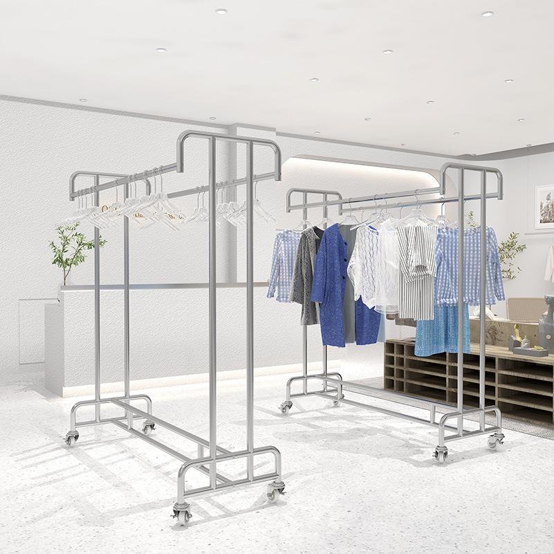 服装店不锈钢落地展示架双杆双杠挂衣架晾衣架中岛架男女装陈列架