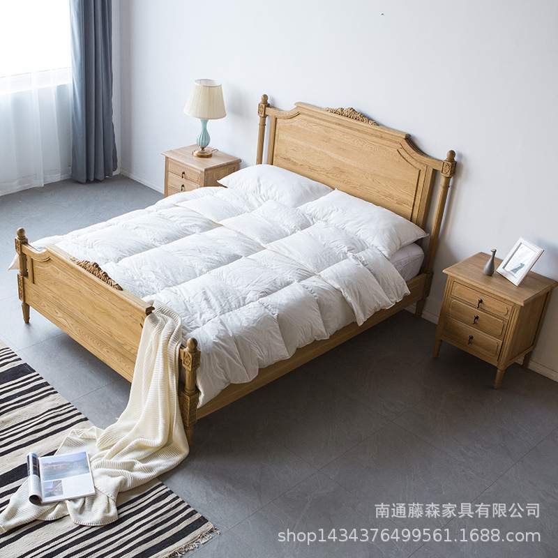 美式乡村床主卧1.8米双人法式实木复古公主婚床橡木床可来图制作