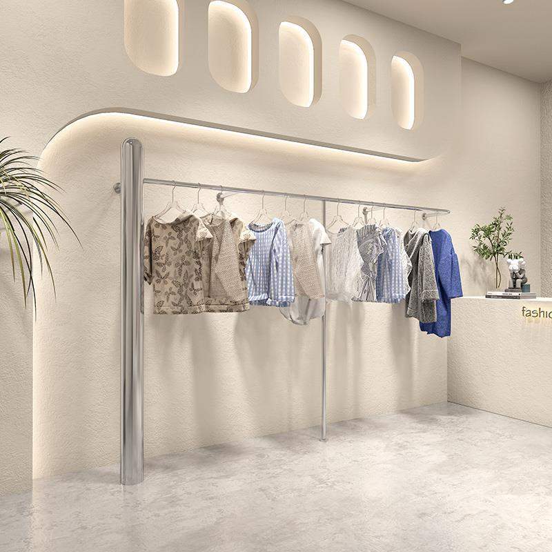 服装店展示架不锈钢上墙挂衣杆女装店时尚简约落地式货架陈列道具