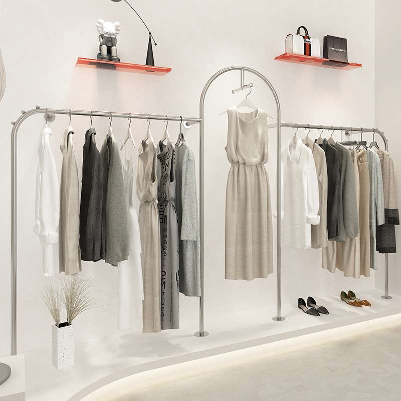 服装店展示架挂衣杆不锈钢拉丝挂衣架女装店专用上墙壁挂陈列专用