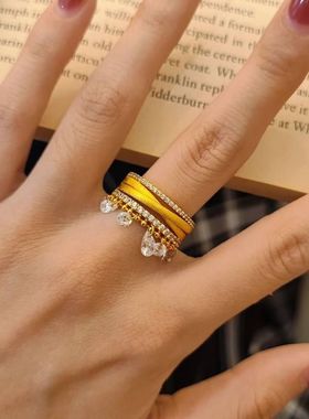 S925银镀金色三臂灵动豪镶拉丝