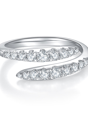 澄一珠宝S925纯银镀金女士双排开口莫桑钻轻奢结婚钻戒百搭戒指