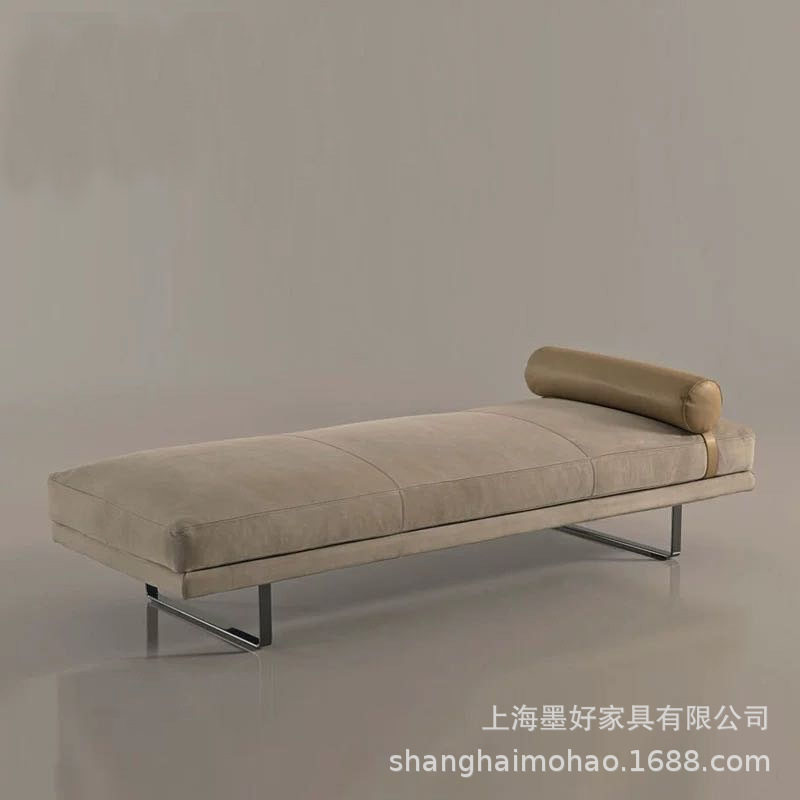 意大利轻奢绒布卧室床尾凳简约现代客厅不锈钢贵妃榻长条凳沙发凳