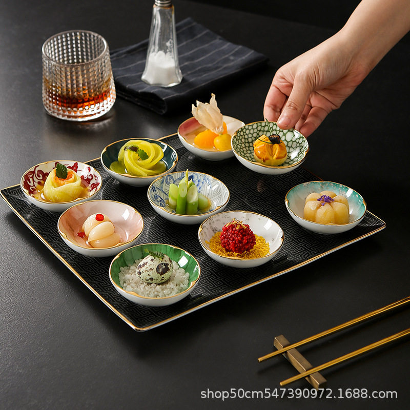 会所餐具九宫格小碟子配菜凉菜碟拼盘酒店高档餐厅特色托盘蘸料碟
