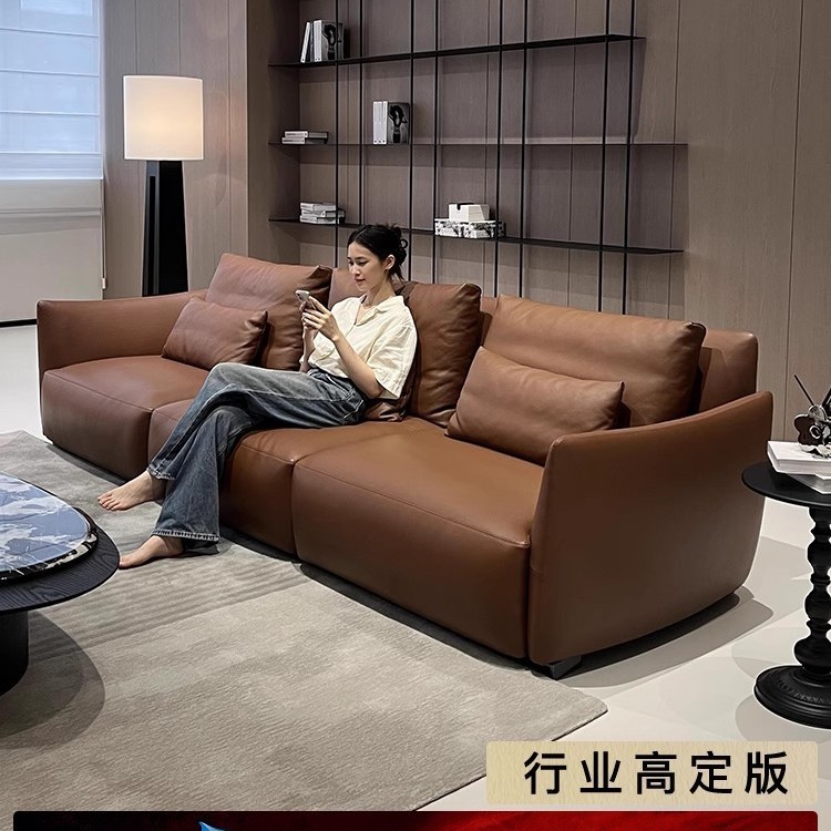 意式极简头层牛皮直排沙发