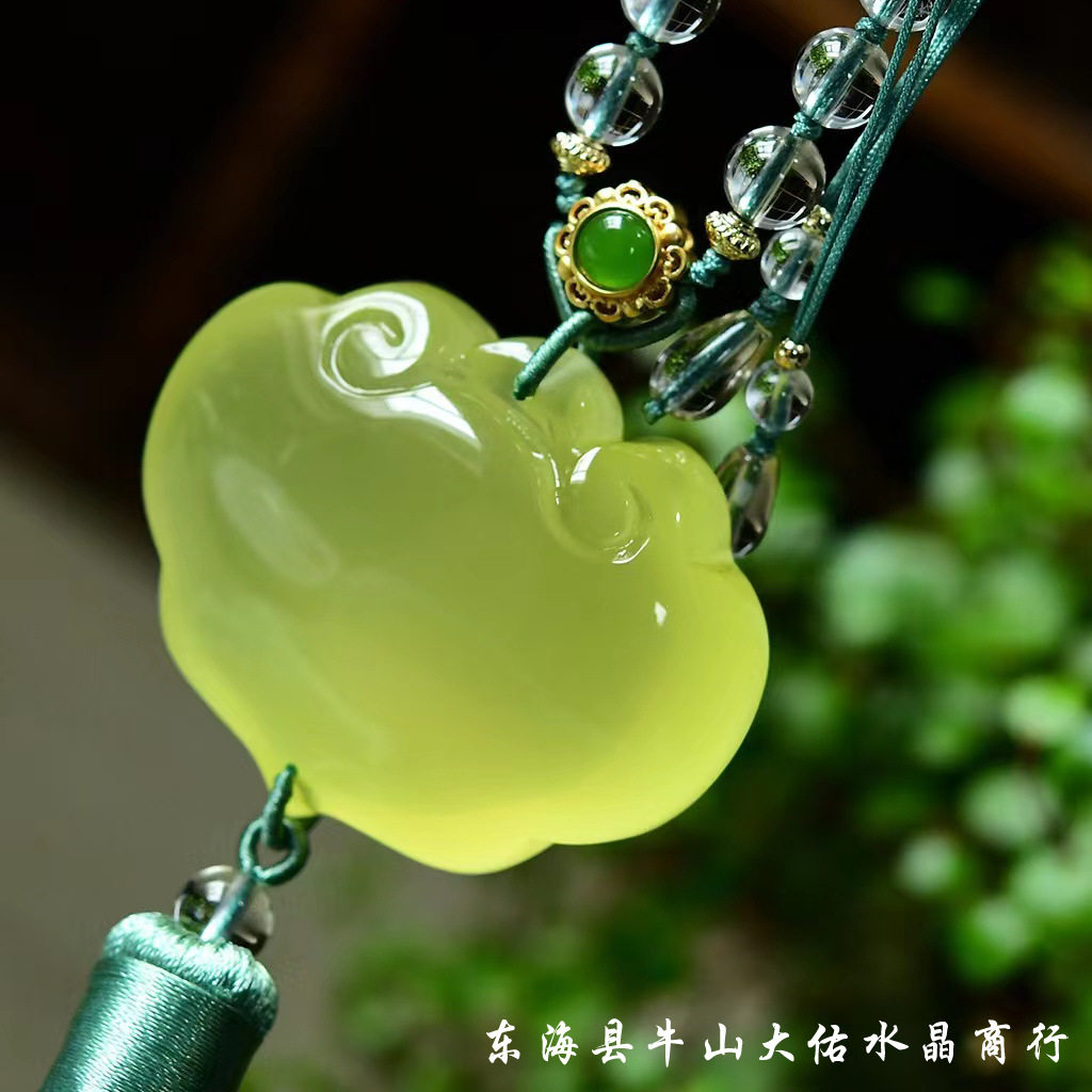 DIY车挂大个天然黄水晶如意平安锁车挂汽车挂件礼物居家挂饰品
