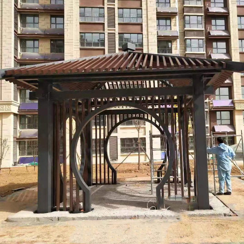 仿古碳化木四角景观凉亭可定制