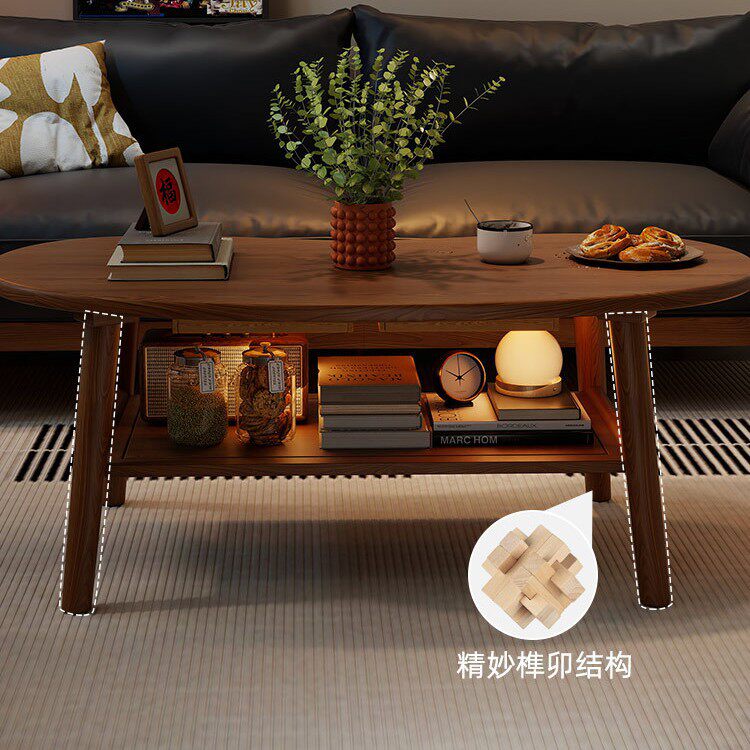 实木客厅茶几家用新款小户型双层实木茶几桌中古高级感轻奢矮桌子