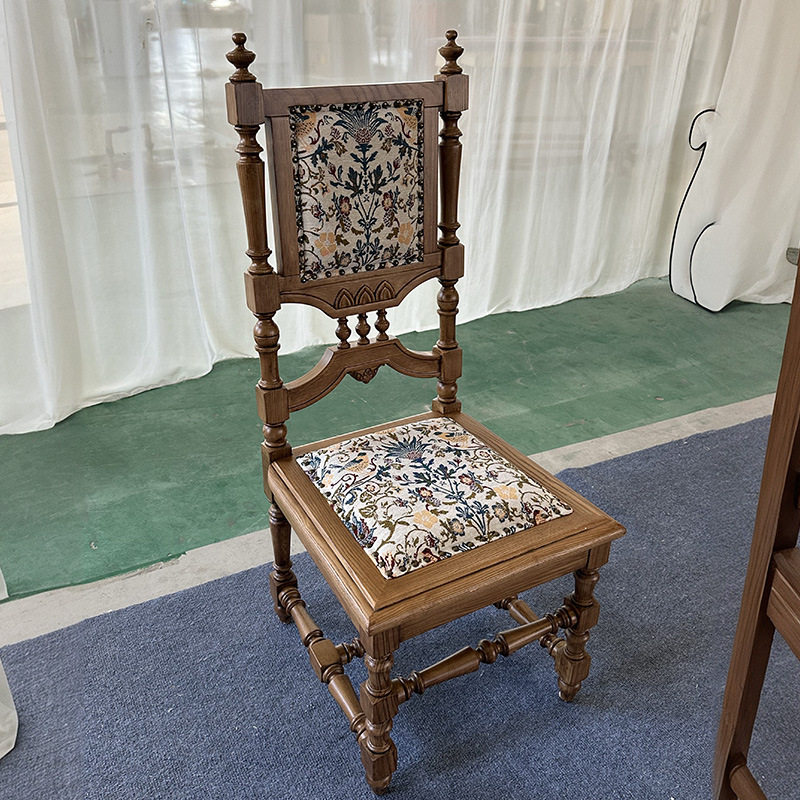 美式实木餐椅软包坐垫花卉纹样拷贝布艺餐椅书椅餐厅椅子定制直销
