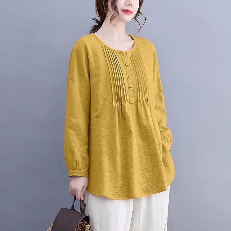 2026春夏爆款长袖衬衫宽松款式棉麻女士上衣遮肚子适合微胖宝妈图片