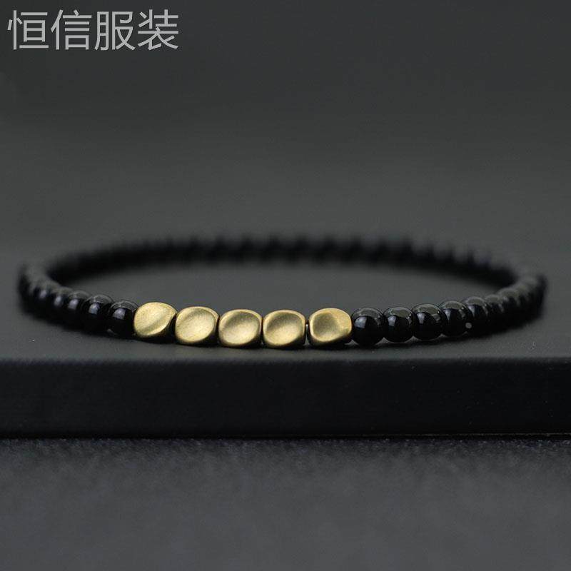 Antique Handmade 4mm Natural Stone Beads Bracelet Small Copp