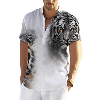 Tiger Animal Standing Henley Shirt For Man Men'S Shirts