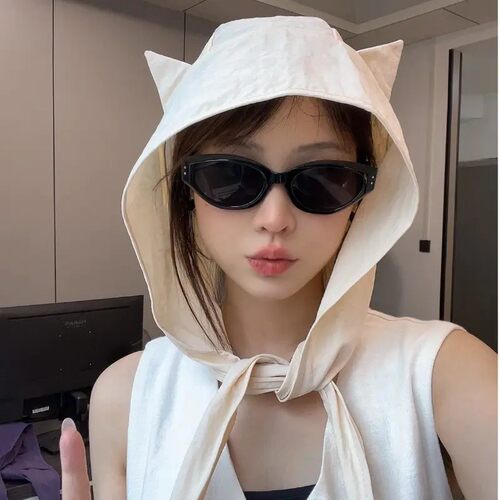 小恶魔绑带速干防晒遮阳帽薄款护耳头巾帽子可爱猫耳朵小众出游G