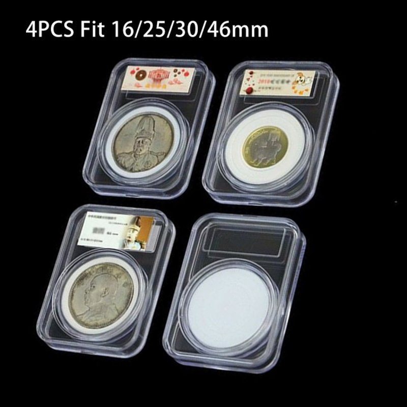 4pcs 16/25/30/46mm Coin Holder Collecting Box Case Transpare