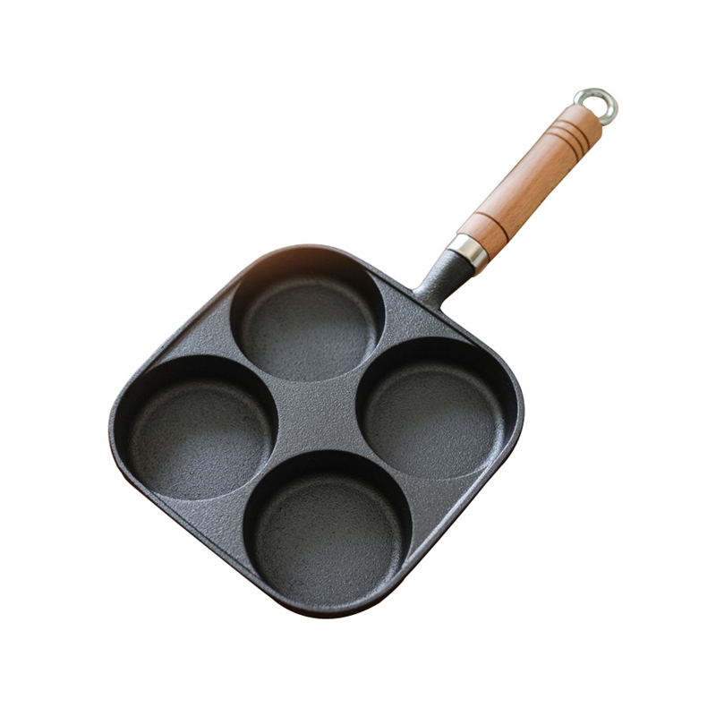 车轮饼烤盘铸铁加深鸡蛋汉堡锅无涂层四孔煎蛋模具不粘家用蛋饺锅