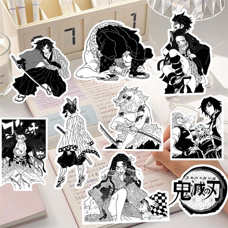 65PCS Black White Demon Slayer Anime Stickers Decoration Sui