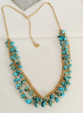 项链毛衣链 看好尺寸不退310 V Z 质感金色蓝色石串珠百搭多层坠