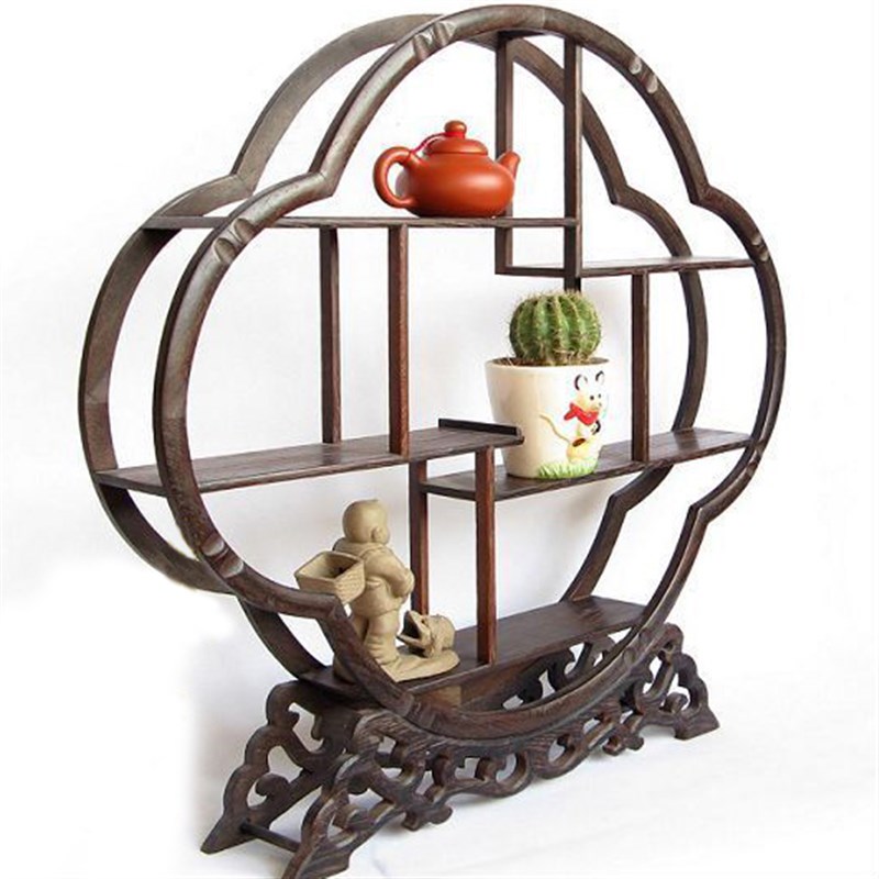 鸡翅木茶具博古架 红木雕刻工艺品摆件 实木底座托架茶叶架子60cm