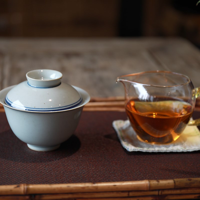 挑tea隐山堂双线功夫盖碗草木灰无托茶杯单个景不烫手130ml陶瓷