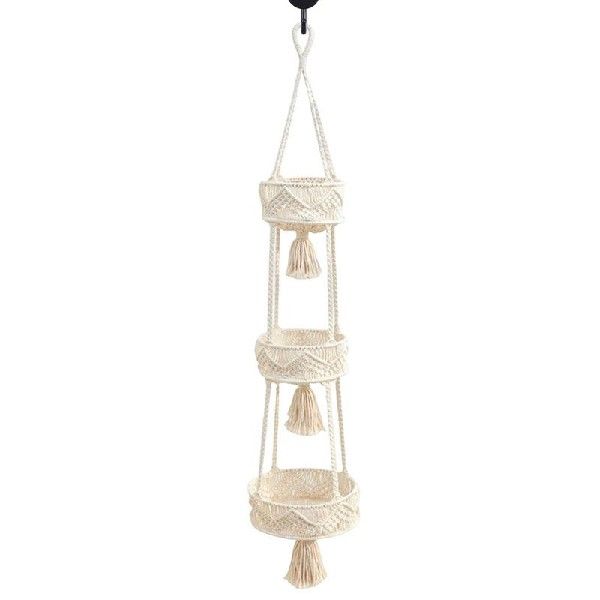 3 Tier Hanging Fruit Basket Boho Decor Woven Plant Holder