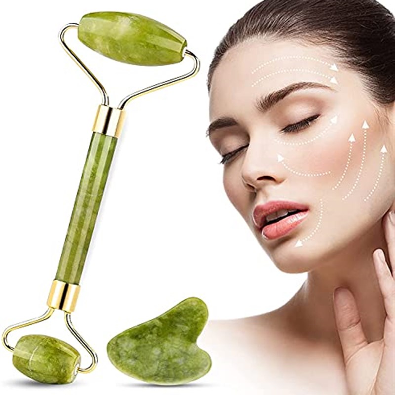 OVOUKP Jade Roller Gua Sha Set  Face Roller Skin Care  Facia