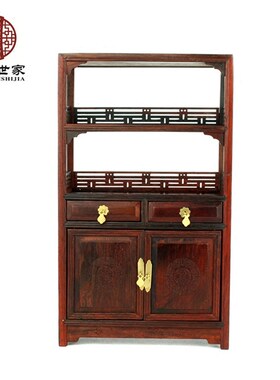 好货红木工艺品雕刻小件摆件大红酸枝二门书架鸣禽微型微缩小家具
