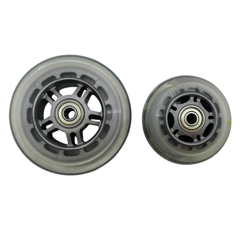 新品3寸滑板车溜冰鞋轮子4寸静音软胶单轮双轴承脚轮透明聚氨酯万