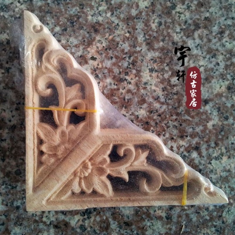 Dongyang wood carving applique motif wood shavings corner fl