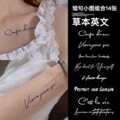 14张英文句子草本纹身贴防水持久手臂洗不掉不反光果汁贴 ULIAO