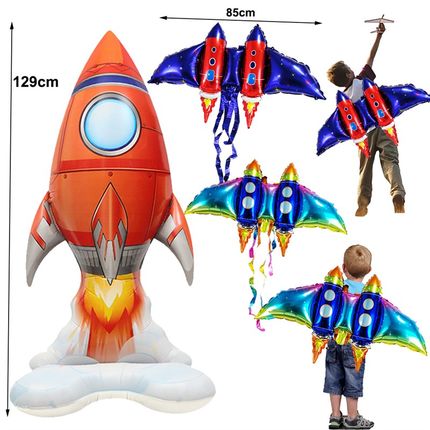 Large Standing Rocket Foil Balloon Space Exploration Theme I